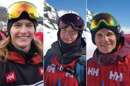 FIRESTJERNERS: Robert Ruud (t.v.), Stinius Hoseth Skjøtskift og Eirik Schjølberg har kjørt 4* i La Rosière i Frankrike. Foto: Anders Holtet