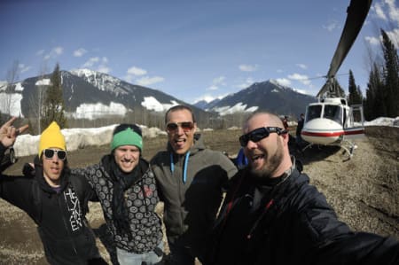 Et teamfoto måtte til, f.v. Eirik Finseth, Howie Arnstad, Aksel Lund Svindal og Endre Løvaas.