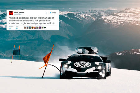 UENIG: Jacob Wester lot seg ikke imponere av bilstuntet til Jon Olsson. Foto: jon-olsson.com / Skjermdump
