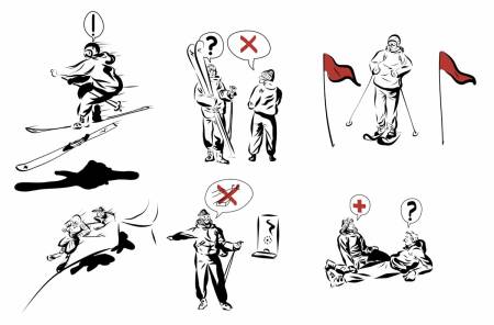 PARKSIKKERHET: Her er de viktigste tipsene for å ungå trøbbel i terrengparken. Illustrasjon: Didrik Magnus-Andresen