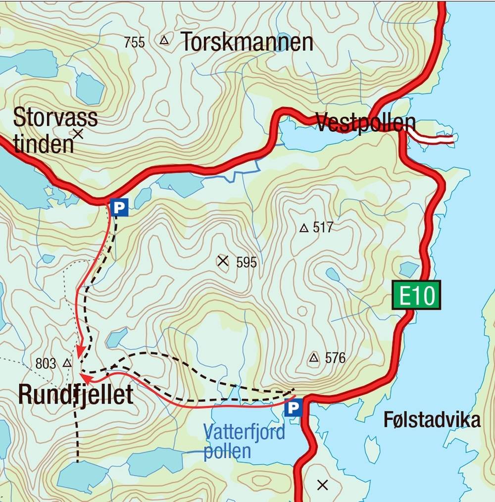 Kart for Rundtinden i Lofoten