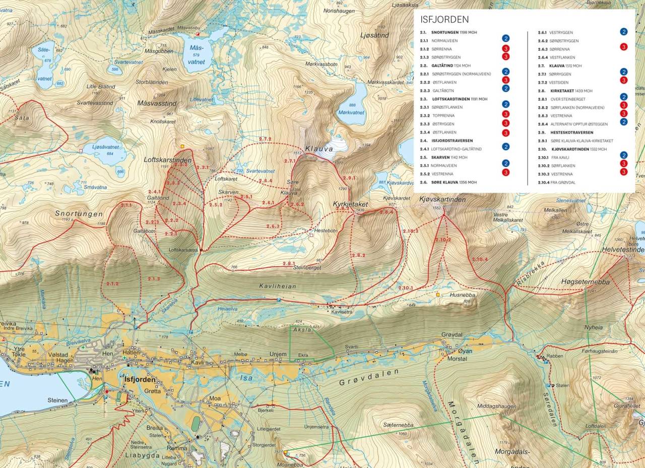 Oversiktskart med inntegnet rute. Fra Toppturer i Romsdalen.
