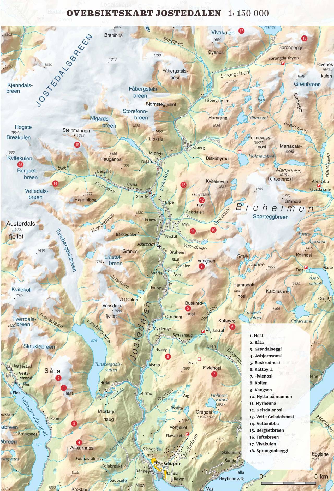 Oversiktskart over Jostedalen. Frå Toppturar i Sogn.