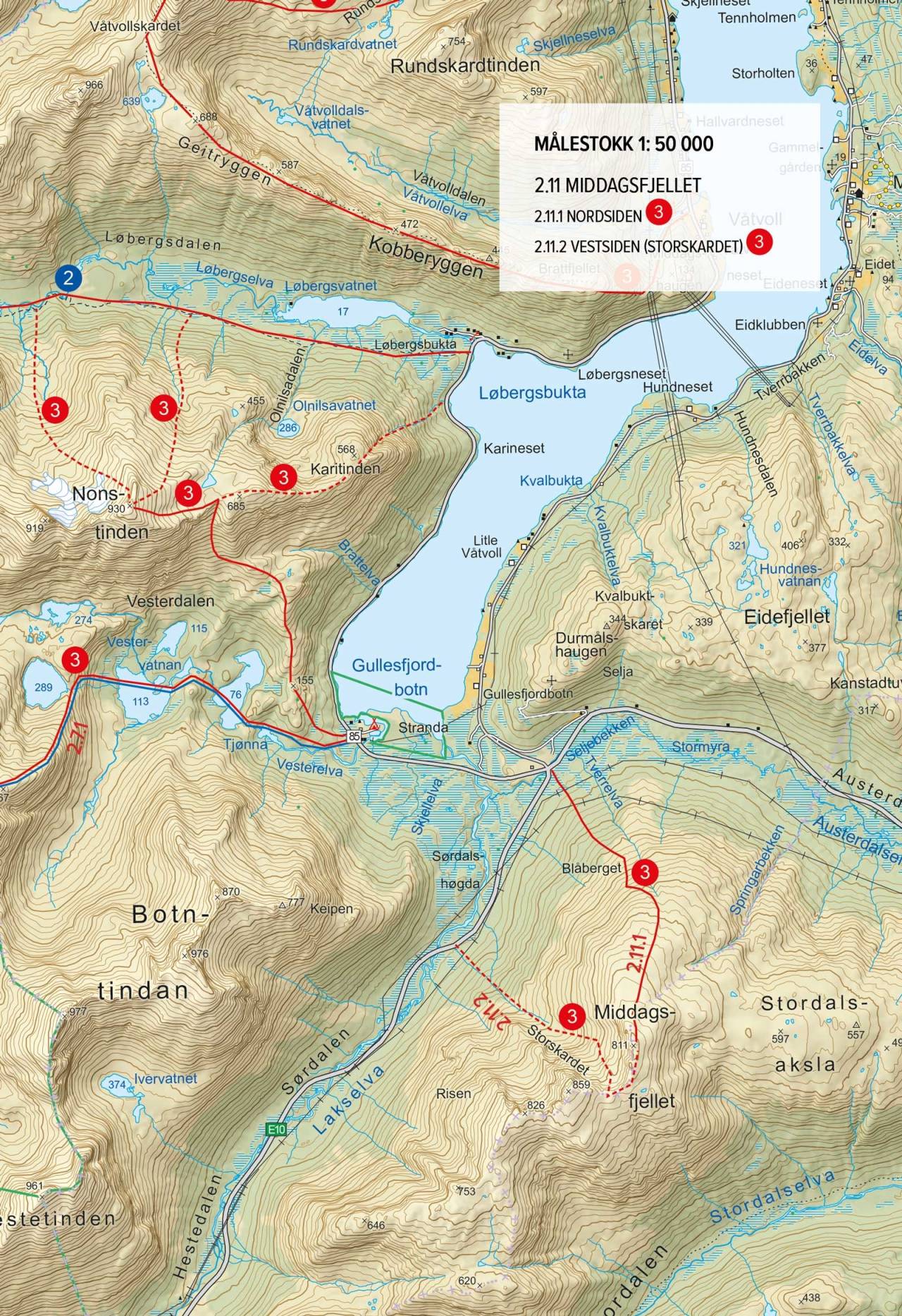Oversiktskart med rute. Fra Toppturer rundt Harstad
