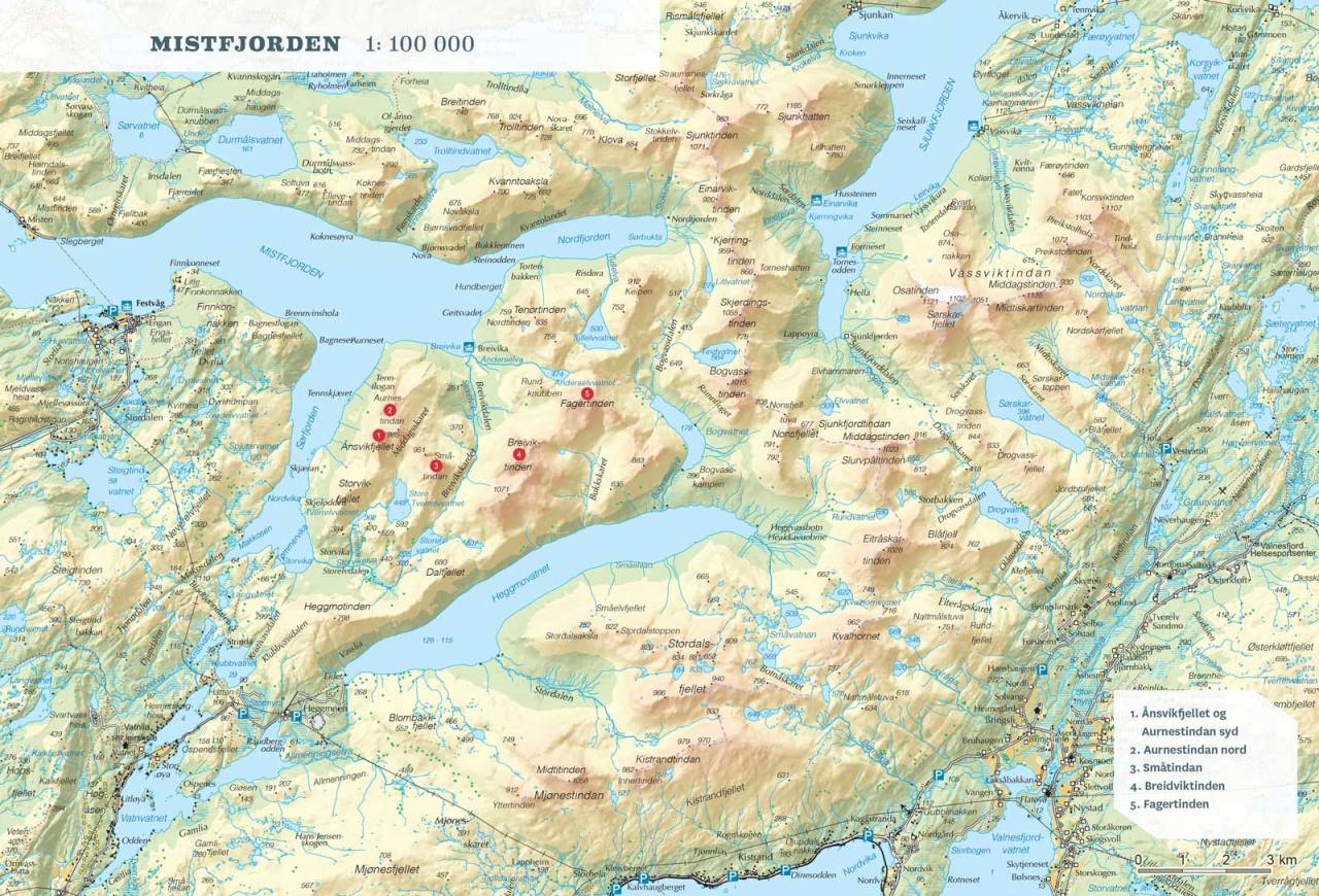Oversiktskart over Mistfjorden. Fra Toppturer rundt Bodø.