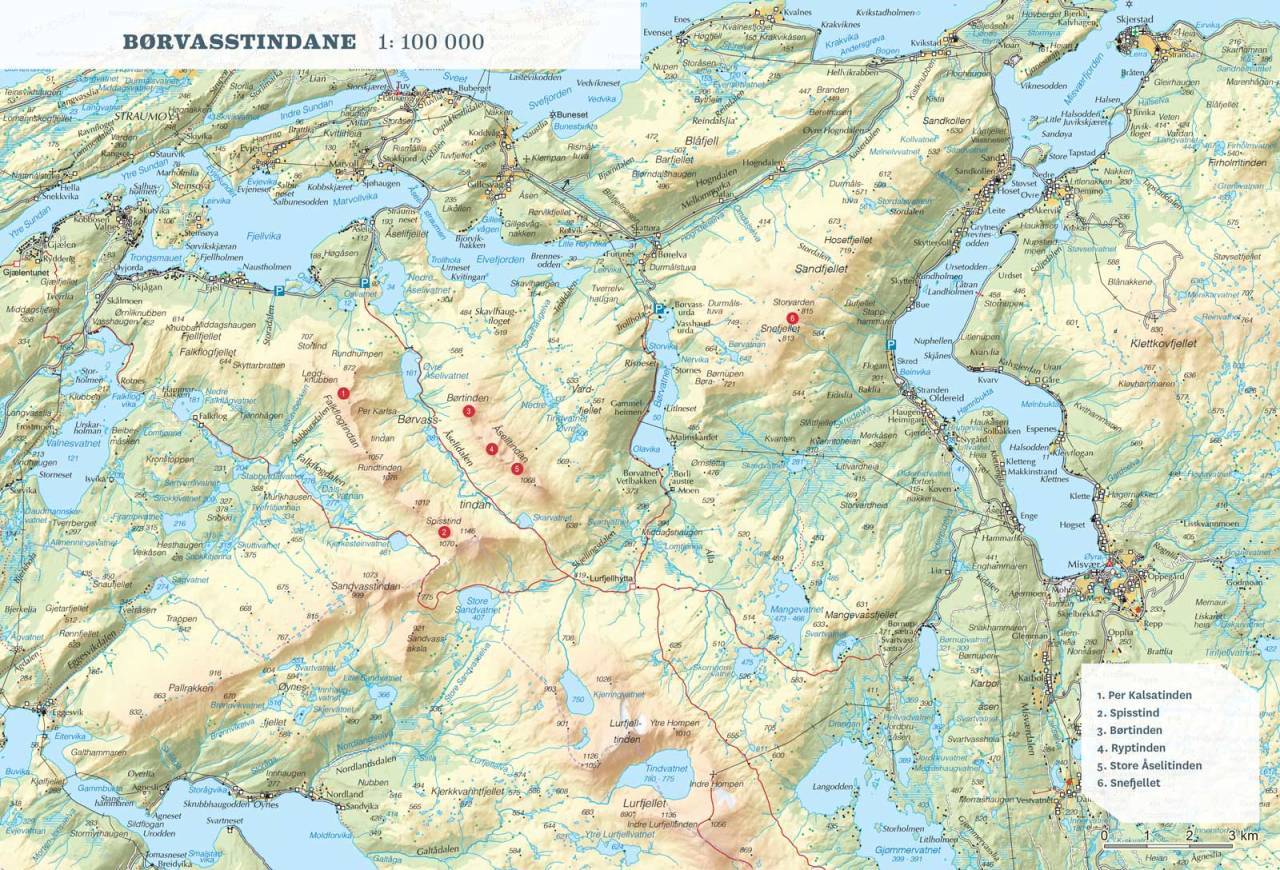 Oversiktskart over Børvasstindan. Fra Toppturer rundt Bodø.