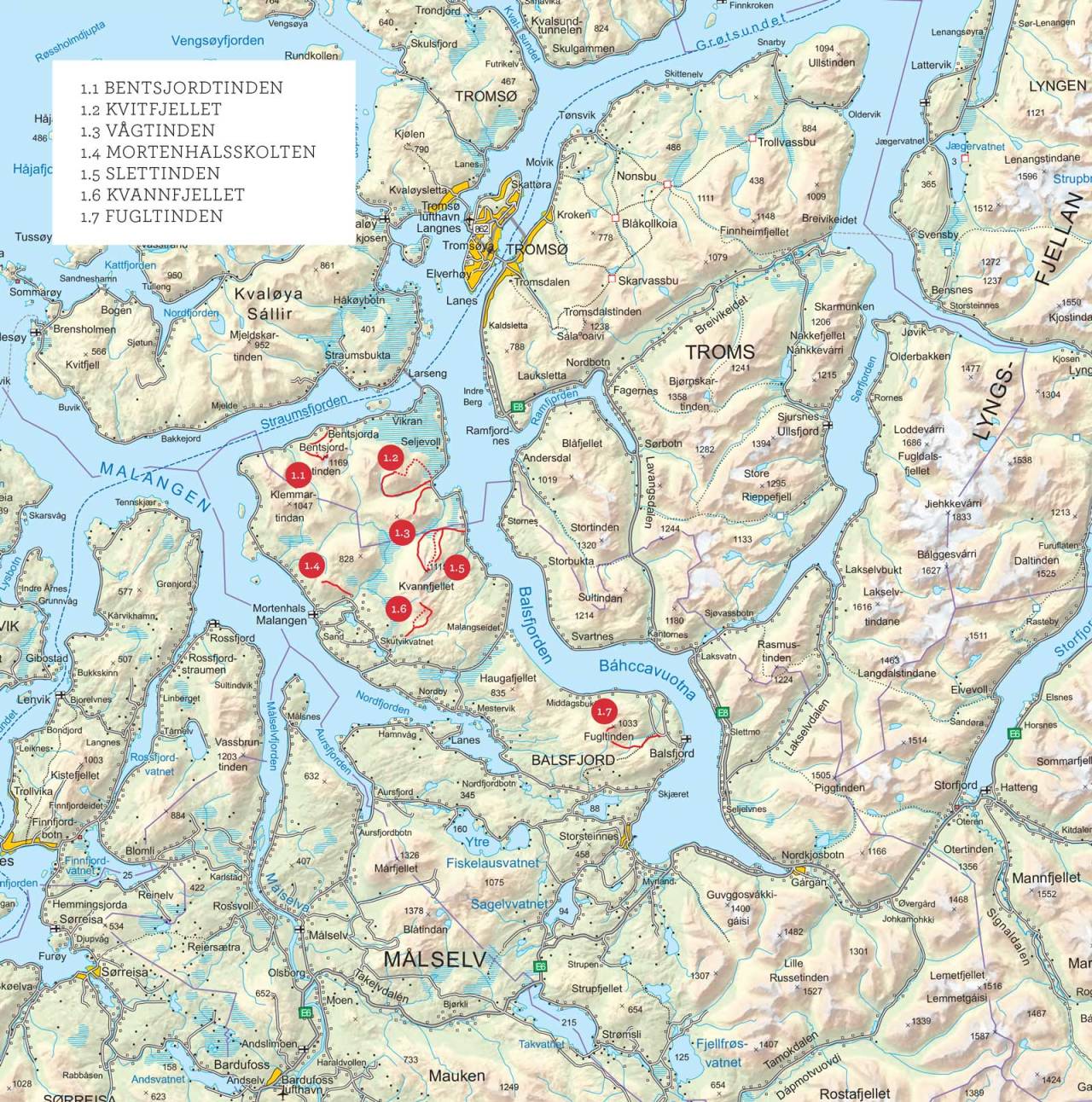 Oversiktskart over Malangen. Fra Toppturer i Troms.