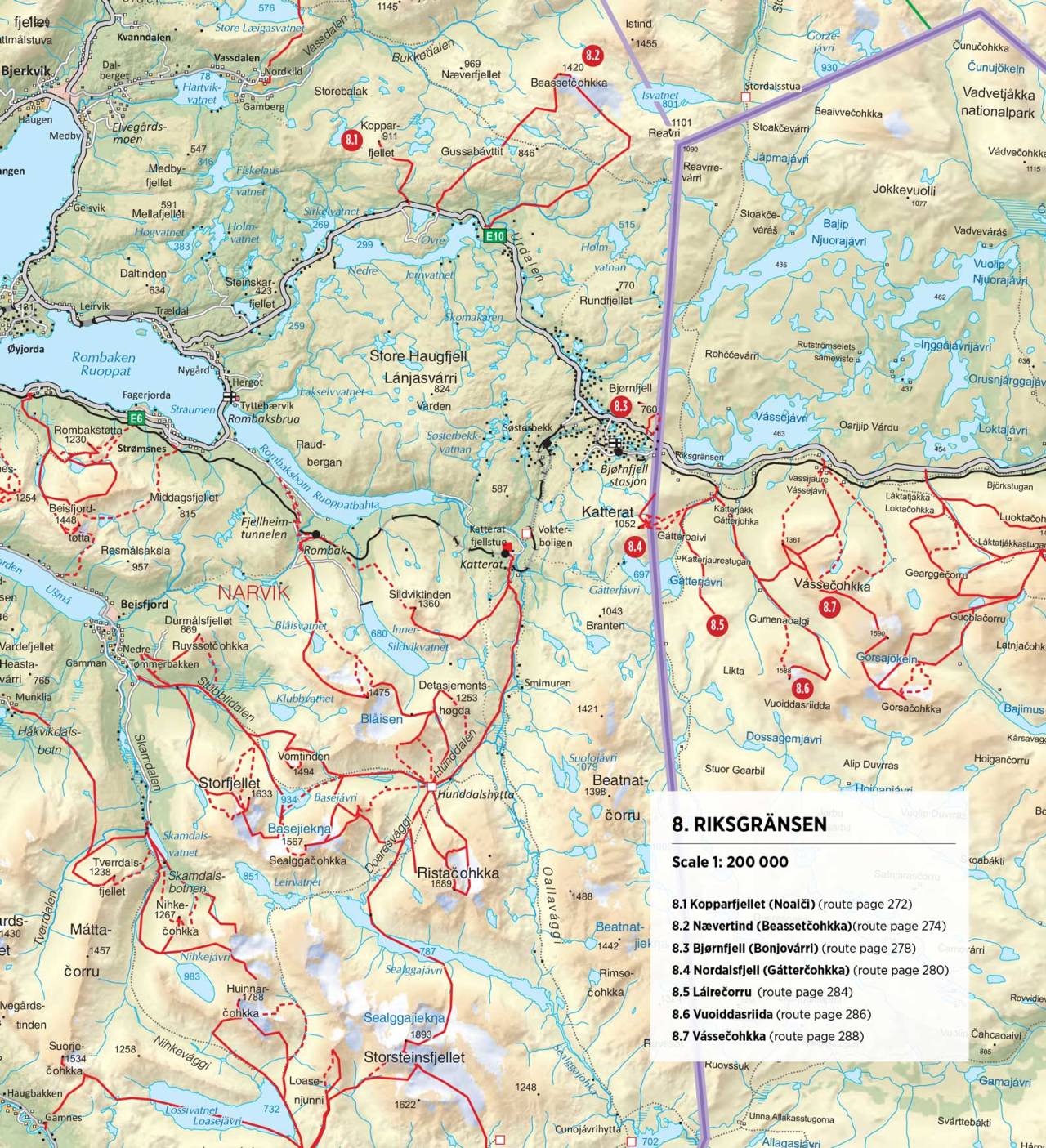 Oversiktskart over Riksgränsen. Fra Toppturer rundt Narvik.