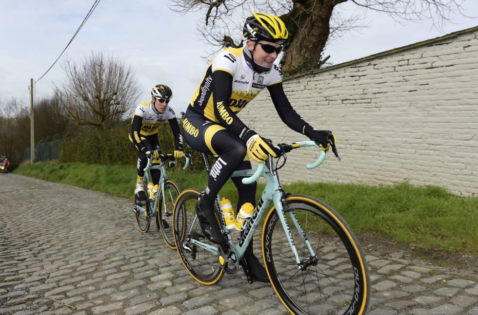 Sep Vanmarcke på løypebesiktigelse i Flandern tidligere i uka. (Foto: Cor Vos) Sep vanmarcke - Training Flanders 2016 - Corvos 1400x924