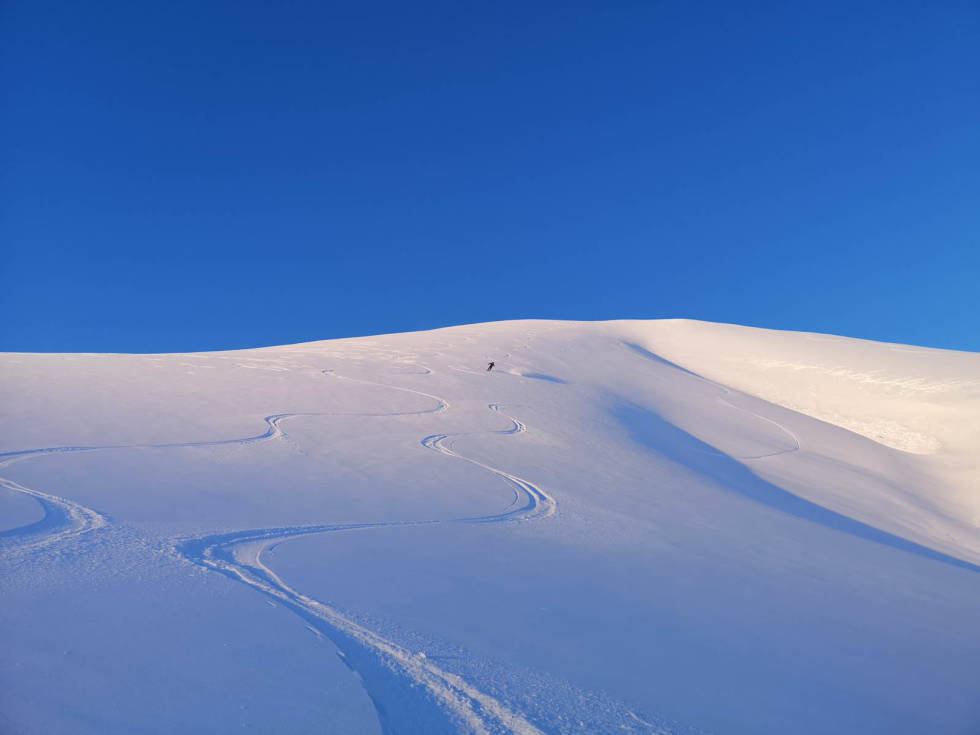 Flott helg i Articen! Svalbard pudder, skyblå himmel og sol. Foto: Daniel Husdal Svalbard