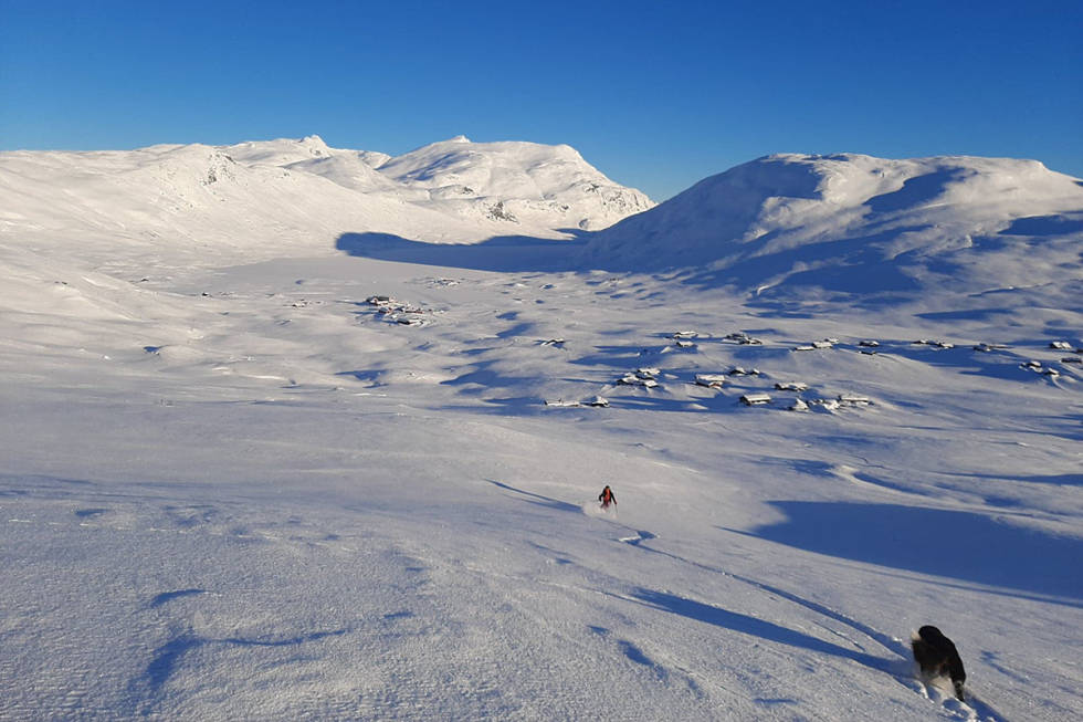 FINE TURER: Fondsbu er utgangspunkt for flere fine skiturer. Her fra Sløtafjellet/Torshammeren mot Eidsbugarden/Fondsbu. Foto: Lisa Kvålshaugen Bjærum Fondsbu topptur