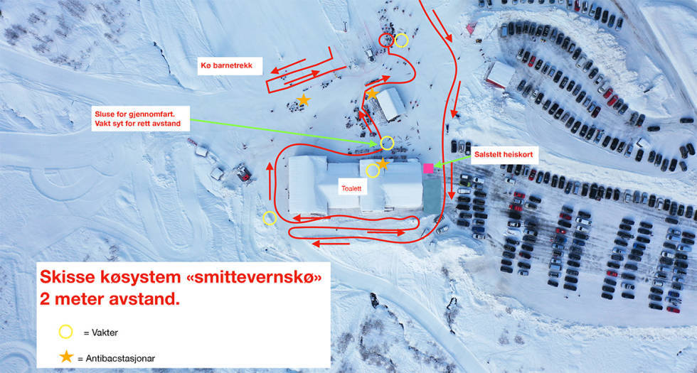 KØ: Slik løste Sogndal skisenter køsystemet i helga. Foto: Sogndal skisenter Sogndal skisenter