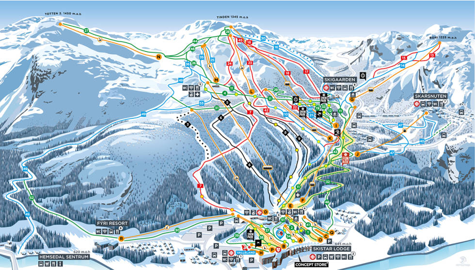 LØYPE 18: Ulykken skjedde ved løype 18 i Hemsedal. Foto: Skistar Hemsedal Hemsedal løypekartet