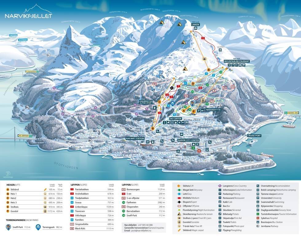 NARVIK: Slik ser løypekartet til Narvikfjellet ut. Foto: Narvikfjellet Narvikfjellet