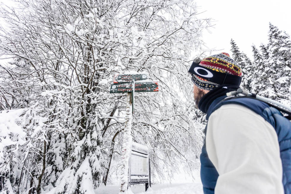 Erlend satser på at skiltingen fra Voksenkollen stemmer. Foto: Andreas Løve Storm Fausko Rødkeliva