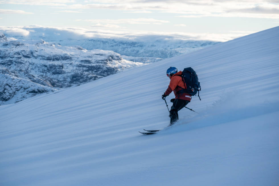 NEDKJØRING: Sauda leverte fine snøforhold i helga. Foto: Åge Fjellheim Midthun Sauda topptur