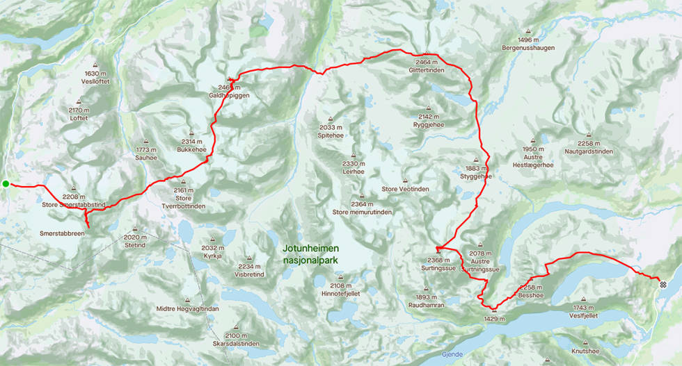 RUTA: Her er ruta de gikk. Foto: Strava/Gjermund Nordskar Høgruta