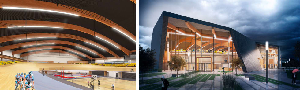 Arkitekttegninger av velodromen på Sola.