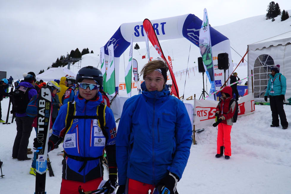 Juniorene Erik Kårvatn og Edvard Sætran Solli debuterte i mesterskapssammenheng med Rando-VM i Sveits denne uka. Foto: NSF