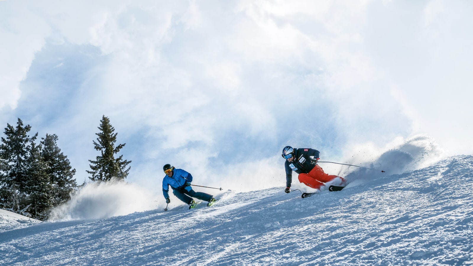GJENFORENING: Eirik Finseth (t.v.) og Aksel Lund Svindal var tidligere arge konkurrenter, men det er 20 år siden. Hvordan står det til med skiteknikken til Eirik i dag. Holder den fortsatt mål? Bilde: Magnus Roaldset Furset