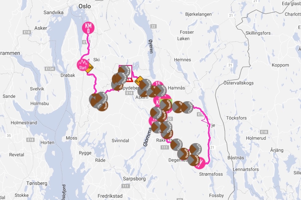 Oslo-Mysen løypetrasé med grusseksjoner.