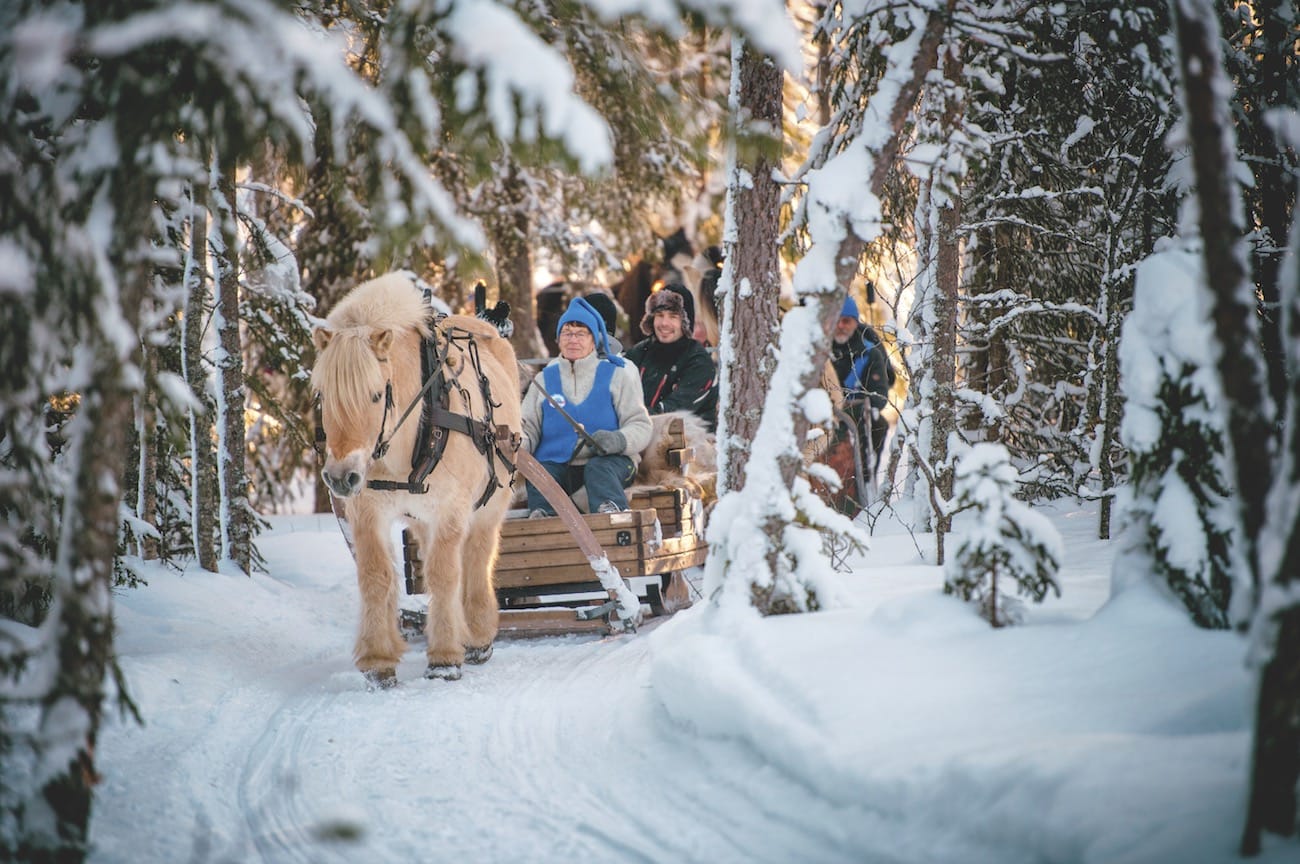 FRYSIL: 18 minusgrader er bitende kaldt i skibakken. Men dypt inne i Trysil-skogen, godt pakket inn i reinskinn og med lyden av dombjeller er det ingen som lar seg merke av kulda. Foto: Hans Martin Nysæter