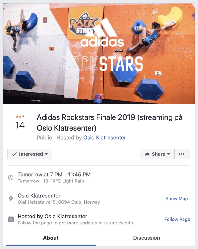 Skjermdump Oslo Klatresenters arrangement på Facebook.