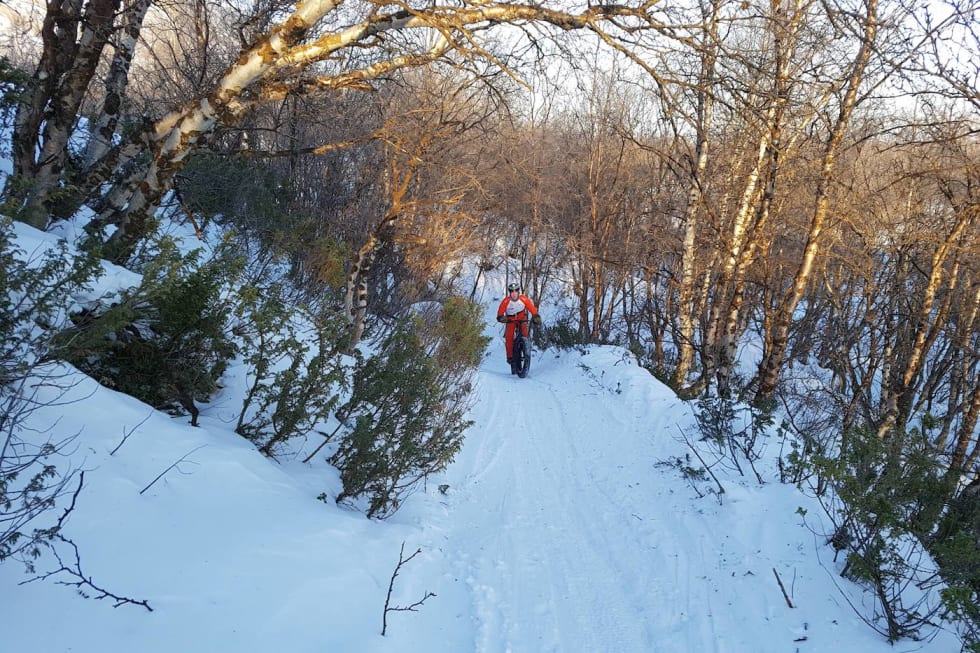 Fra fatbikesdegmentet "Pain is Temporary." Dette går fra nord til sør. Så hvis det en sjelden gang om vinteren er nordlig vind, kan en få en ekstra god tid. Foto: Stig R. Nilsen Pain is Temporary - Under Fjellet - Lars Harald Blomkvist - Stig R Nilsen 1400x933