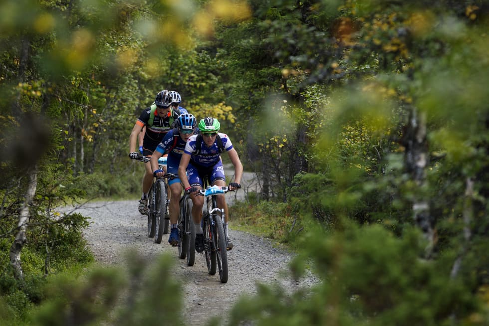 PALLEN: Noen kommenterte at "de første ut av skogen der er de som vinner". Og det viste seg å stemme. Åsmund Løvik leder an firerkvartetten. (foto: Kristoffer H. Kippernes) _KHK4236