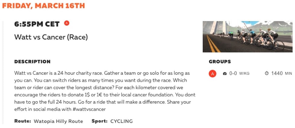 WATT VS CANCER: Skjermdump fra Zwift-konkurransen Watt vs cancer Skjermbilde jpg 1200x