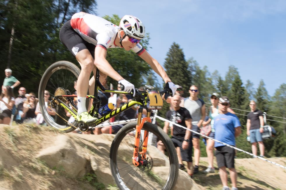 Petter Fagerhaug leder verdenscupen sammenlagt. Foto: Bengt Ove Sannes Petter Fagerhaug WC Val di Sole 2018 - Bengt Ove Sannes 1400x933