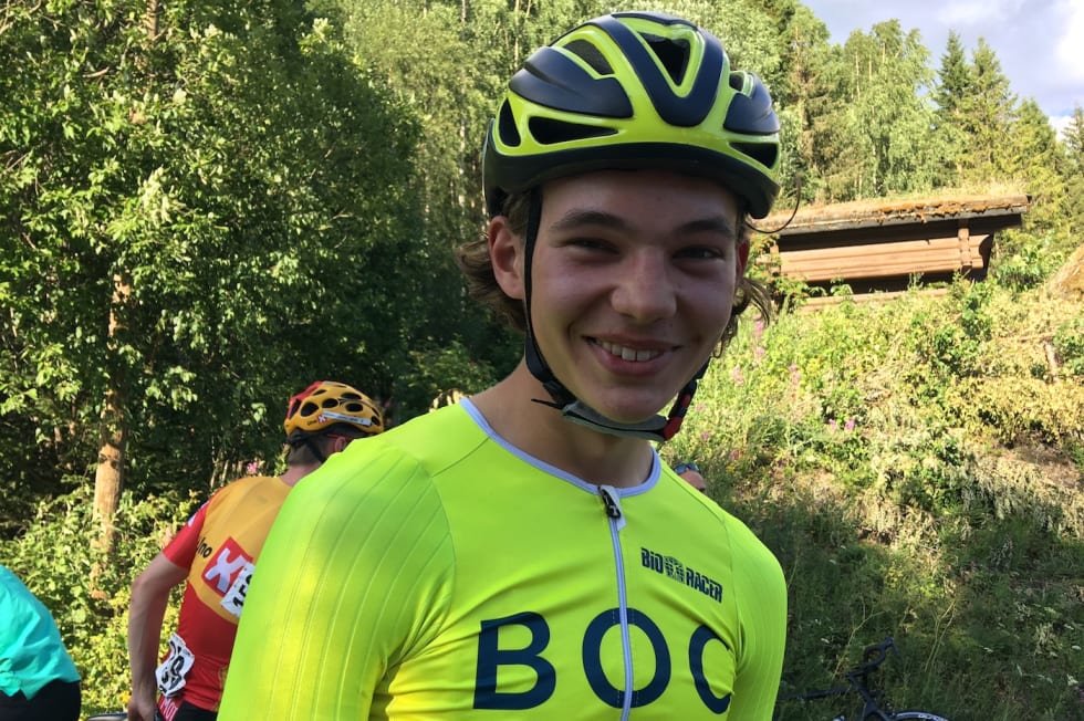 HELT TOM: Sinder Hvesser Brein var hårfint raskest av juniorgutta. Foto: Ingeborg Scheve Sindre Hvesser Brein - Tempo Tour de Hallingdal 2018 - Scheve 1400x933