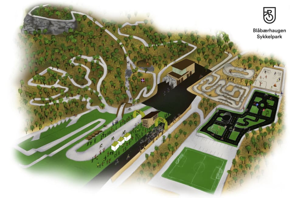 Slik blir Blåbærhaugen sykkelspark når alle delprosjekter er på plass. Illustrasjon: Harstad CK Drawing 1400x933