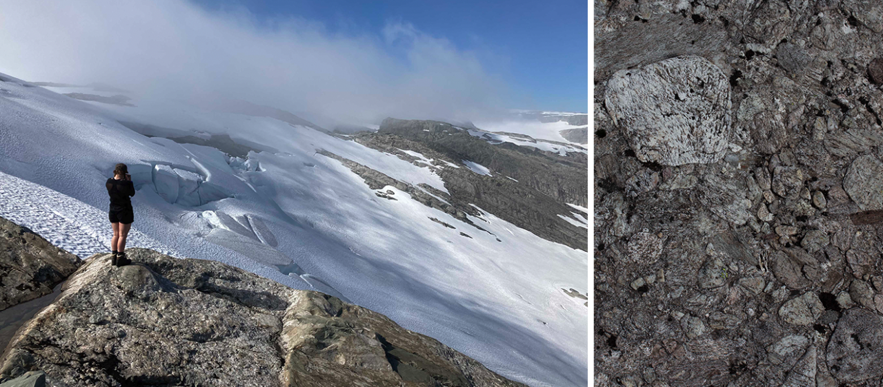 ÅLFOTBREEN: Det første møtet med breen er fryktinngytende. 2. KONGLOMERAT: Gammel havbunn. Foto: Sunniva Sørheim geologi ålfotbreen konglomerat