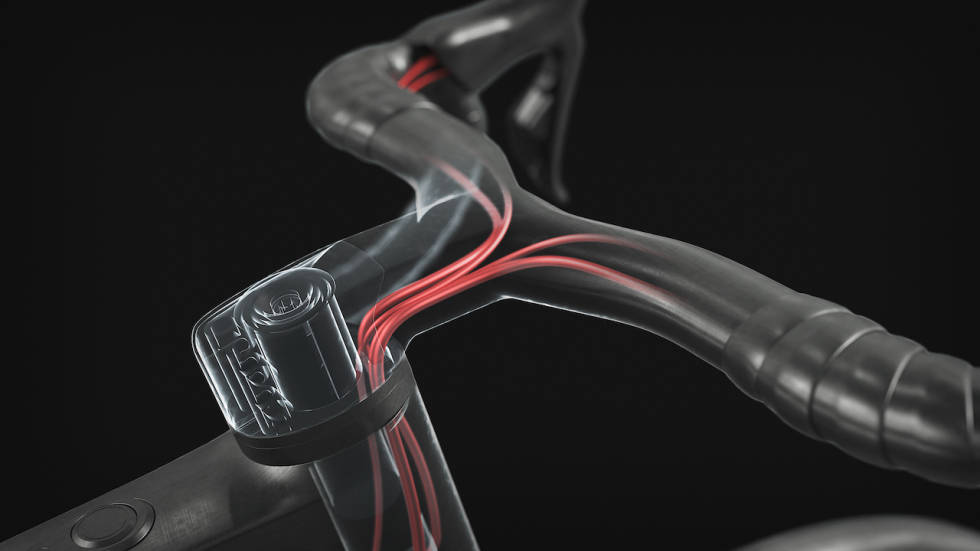 INTEGRERT: Syncros-styret på toppmodellene Addict eRide Premium er i en del og har vaiere og bremseslanger helt integrert inn i styre og stem. Scott Addict eRide