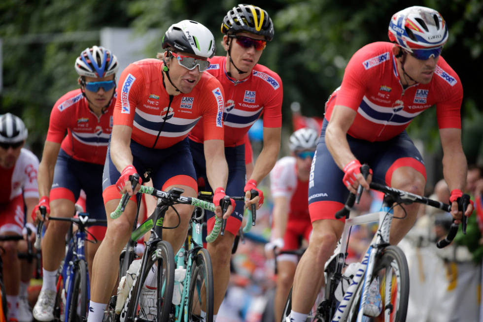 RASTE: Alexander Kristoff følte seg sviktet av Edvald Boasson-Hagen i Doha 2016. Her er duoen under VM i Bergen i 2017. Foto: Cor Vos alexander kristoff, edvald boasson-hagen