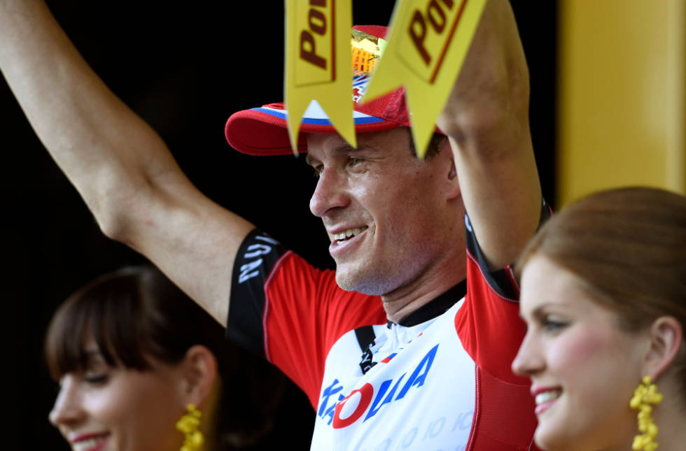 DEN FØRSTE TRIUMFEN: Alexander Kristoff var naturligvis i gledesrus etter sin første etappeseier i Tour de France. Foto: Cor Vos alexander kristoff, tour de france etappeseier(1)
