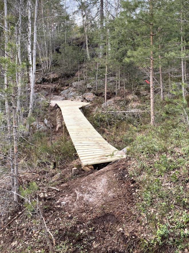 FOR ALLE: Stiene som skal brukes til DrammEnduro tilrettelegges slik at de skal være forserbare for alle, både ferske og erfarne. Her fra en av vårens dugnader. Foto: Christoffer Borge Olsen DrammEnduro stibygging