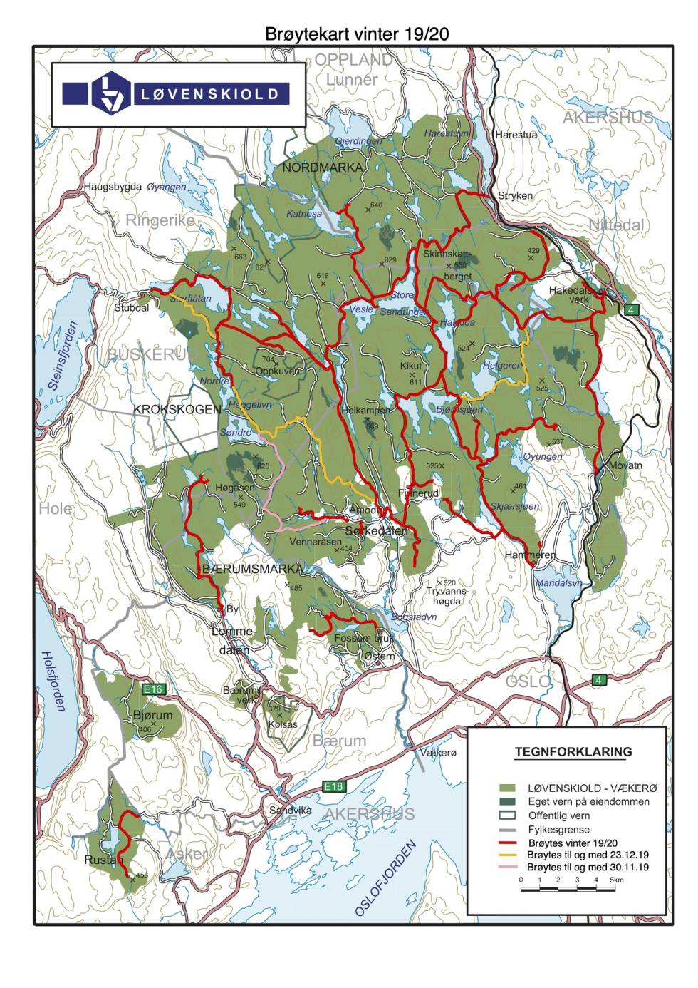 BRØYTEKART: Sånn passe oversiktlig, og krever en viss kjennskap. sykkel nordmarka vinter