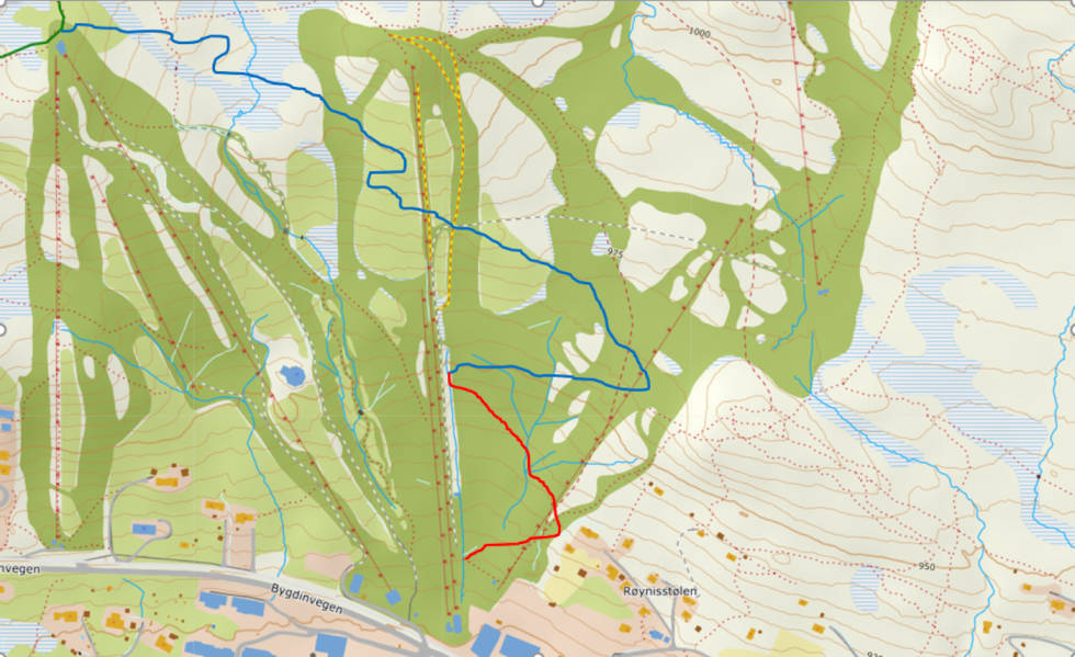Nesten hele den blå heisbaserte stien på Beitostølen er ferdig etter årets stibyggerinnsats. Den siste stubben er ett av de prioriterte prosjektene for 2020. Illustrasjon: Beitostølen Trail Arena Beitostølen Trail Arena utvider stitilbudet