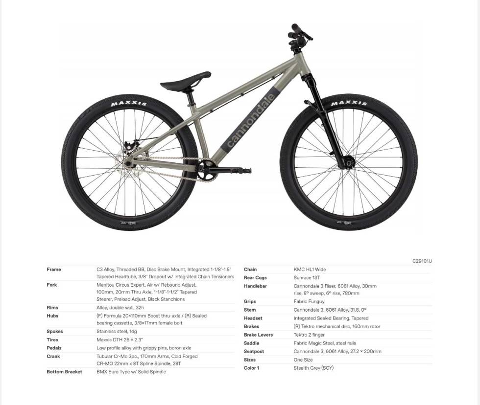 ÉN MODELL: Her er det få valgmuligheter - dette er Dave. cannondale dave dirt sykkel