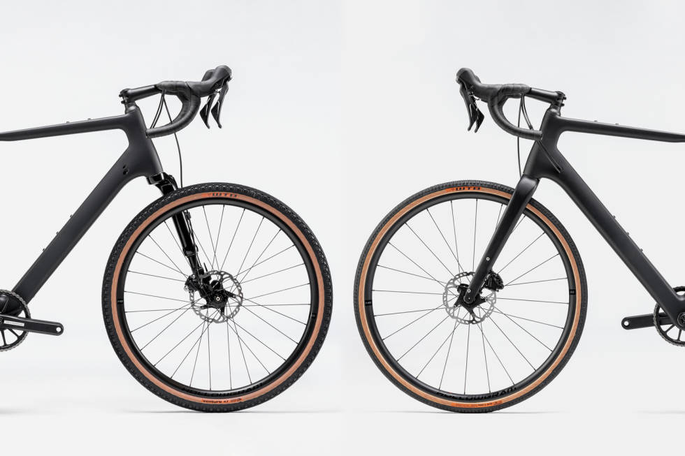 TVILLINGER: Vanlig Topstone og Topstone Lefty er ganske like i profil, tross forskjellig dekkstørrelse og Lefty-gaffel. Cannondale Topstone Carbon Lefty