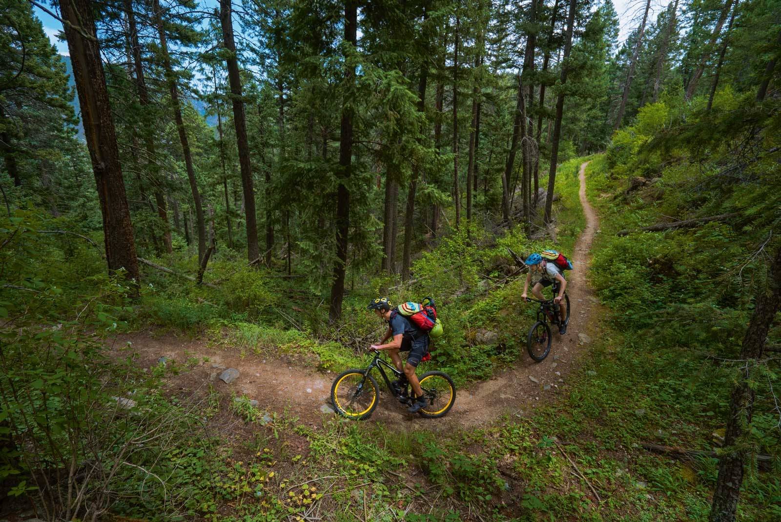 SÅ LETT: Dette var den første nedkjøringen vi fikk på turen. Og dette bildet er beskrivende for hvordan resten av turen ble. Colorado Trail er generelt mye lettere enn for eksempel stiene i alpene. Det er noen tekniske partier, men majoriteten er flyt og atter flyt. Vi fant ut at det nesten er mer egnet med en lett stisykkel eller rittfulldemper, enn grove stisykler som vi hadde med. Andreas Hanedalen leder an foran Jakob Næss. Colorado-Trail-3
