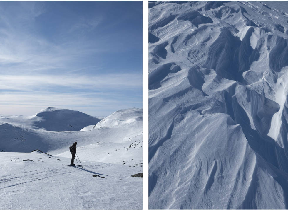 Vårski ved inngangen til skarvheimen VÅRSKI: Det er framleis mykje snø i fjellet, går du ut i morgontimane ligg skaren klar til å bli mjuk i løpet av eit par timar. Foto: Signe Fuglesteg Luksengard