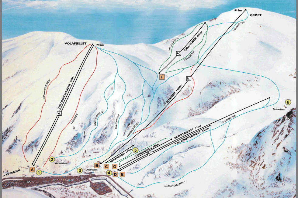 Ta med varme klær til denne stolheisturen, så får du fritt valg på linjer ned igjen. løypekart fri flyt guide eikedalen bergen kvamskogen snowboard ski