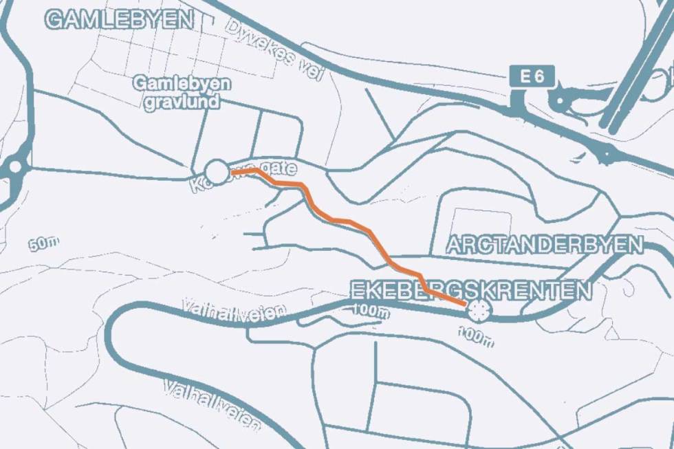 Ta inn mot Ekeberg fra rundkjøringen med dildonissen. ekebergskrenten-kart-vm-bak