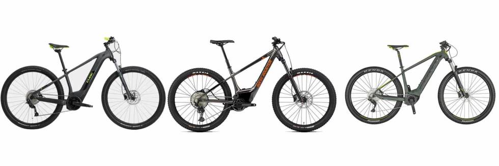 STIV BAKENDE: Cube Reaction Hybrid, Rocky Mountain Growler Powerplay og Scott Aspect eRide 940 er alle eksempler på elektriske hardtails til allsidig bruk. elsykkel hardtail 2021