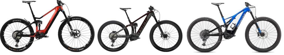 TYPISK: Merida E-One Sixty, Trek Rail og Specialized Turbo Levo er alle eksempler på typiske el-stisykler. elsykkel stisykkel 2021