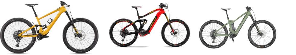 MED FOKUS PÅ UTFORKJØRINGENE: Specialized Kenevo SL, Haibike Xduro Nduro 10.0 og Scott Ransom eRide er alle skikkelig grove elsykler laget for det aller røffeste terrenget. elsykkel 2021 enduro utfor grov mye vandring