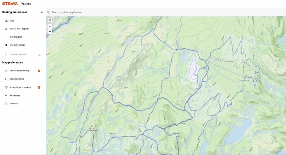 HEATMAP: Hvis du huker av for "show global heatmap", vil du se hvor andre har syklet mye. Foto: Skjermdump strava heatmap sykling